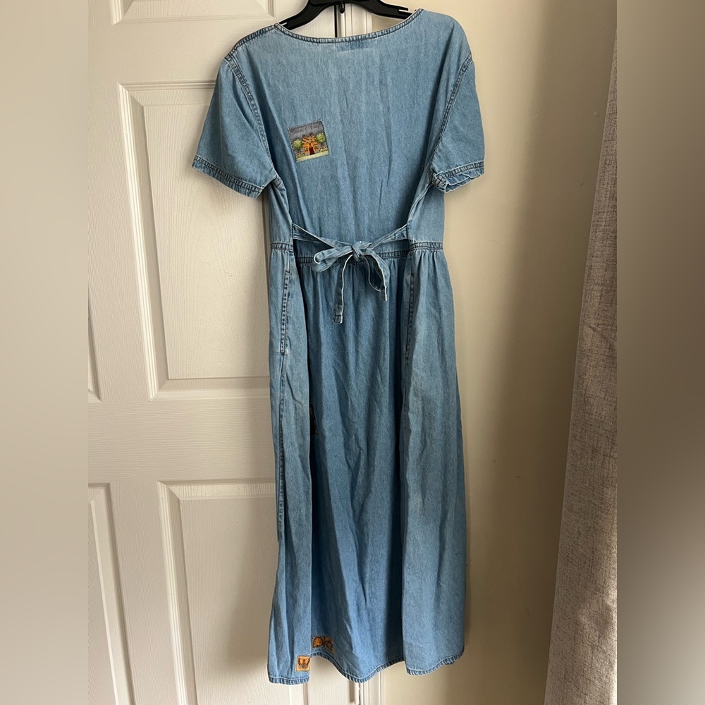 Vintage Jane Ashley Blue Denim Tie Back Garden Patchwork Cottagecore Dress Large - Picture 2 of 14